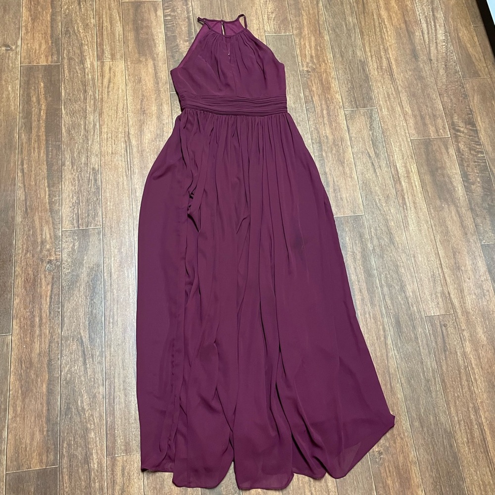 Levkoff bridemaid burgundy full length dress